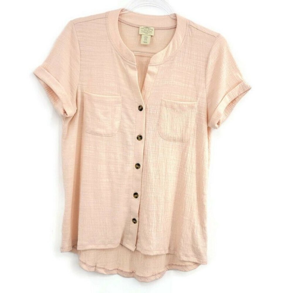 Telluride Clothing Co Camp Shirt Top Light Pink Outdoor Textured Buttons Pockets
